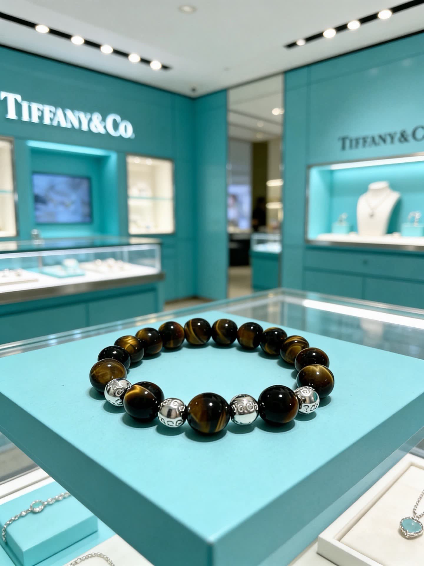 Tiffany & Co Tiger's Eye Gemstone Bracelet with Silver Accents